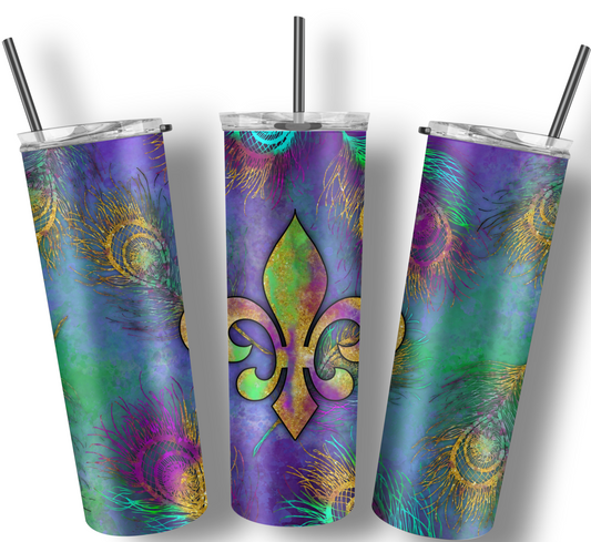 Mardi Gras Fleur de lis and Feathers Tumbler