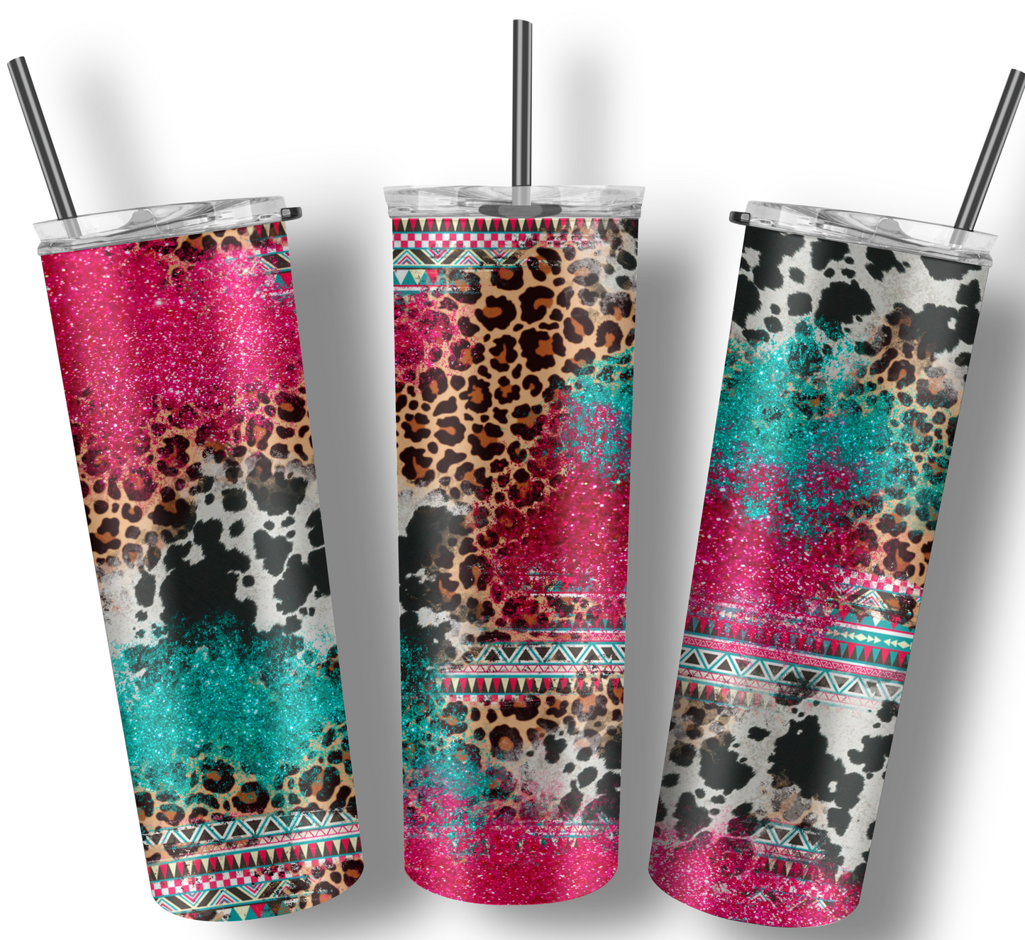 Pink and Turquoise Glitter Leopard and Cowhide